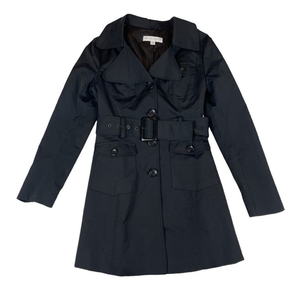 New York & Company Trench Coat Black Rain Coat Women's Small